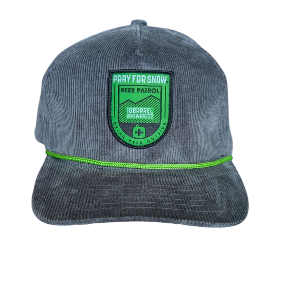 Green and Gray Corduroy Snapback Hat with Shield Patch